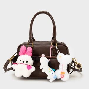 Brown Handbag with Pink and White Accents